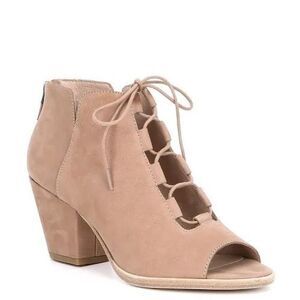 Eileen Fisher Fallon Peep Toe Sand Nubuck Lthr Lace Up Bootie Sz 8.5 Old Money